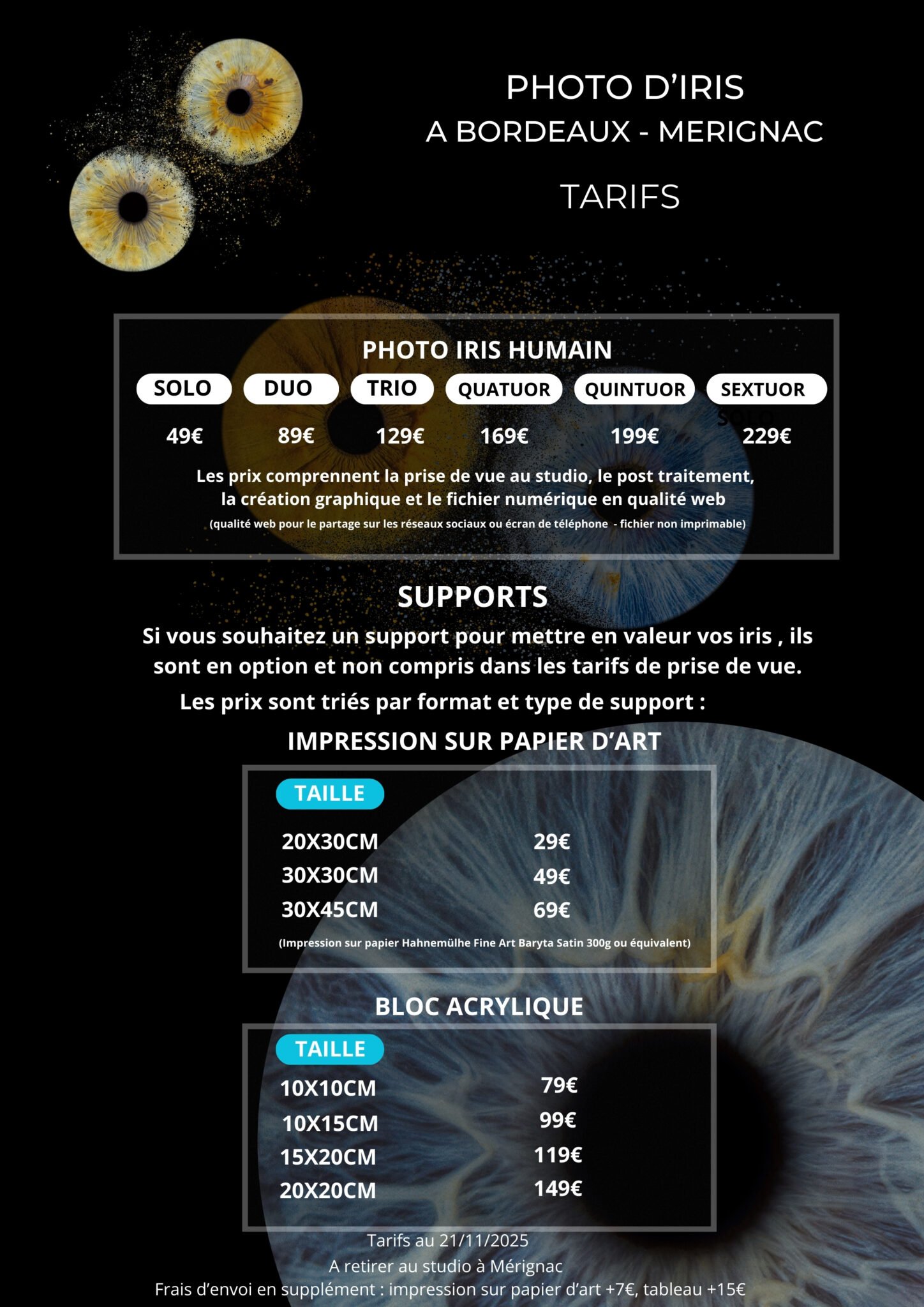 tarif photo iris bordeaux