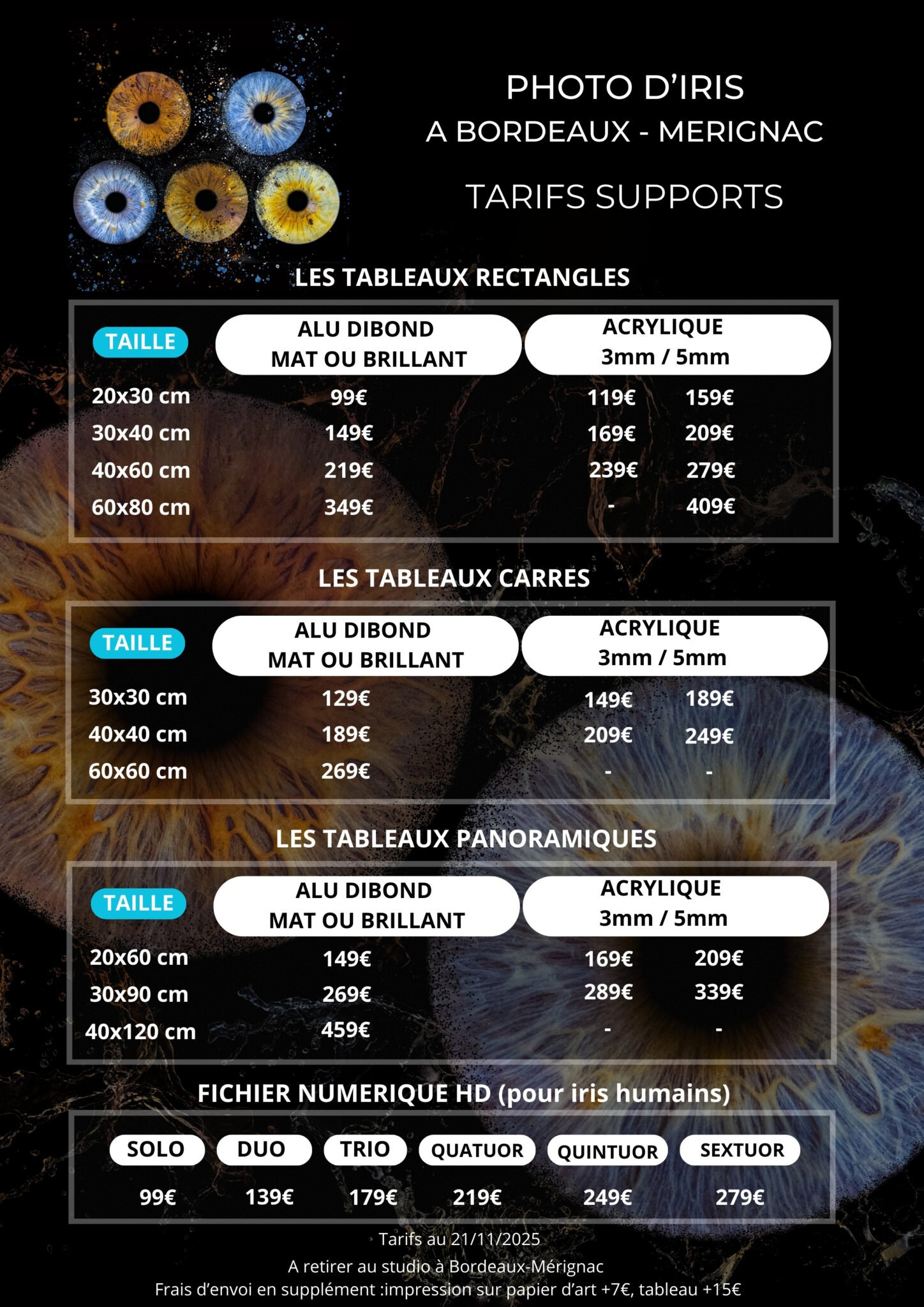 tarif tableaux iris Bordeaux